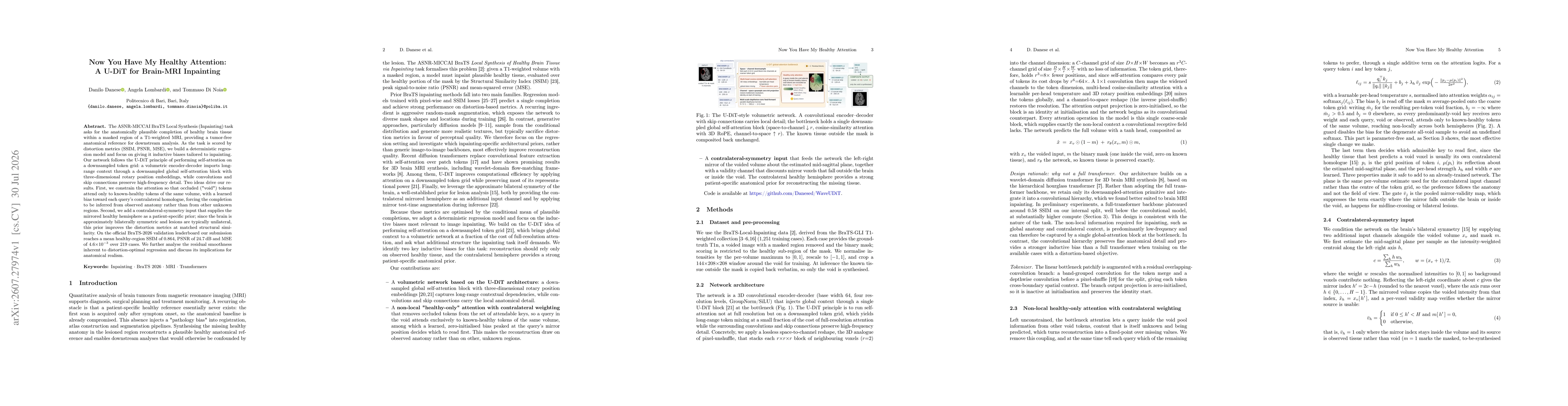 Thumbnail for Now You Have My Healthy Attention: A U-DiT for Brain-MRI Inpainting