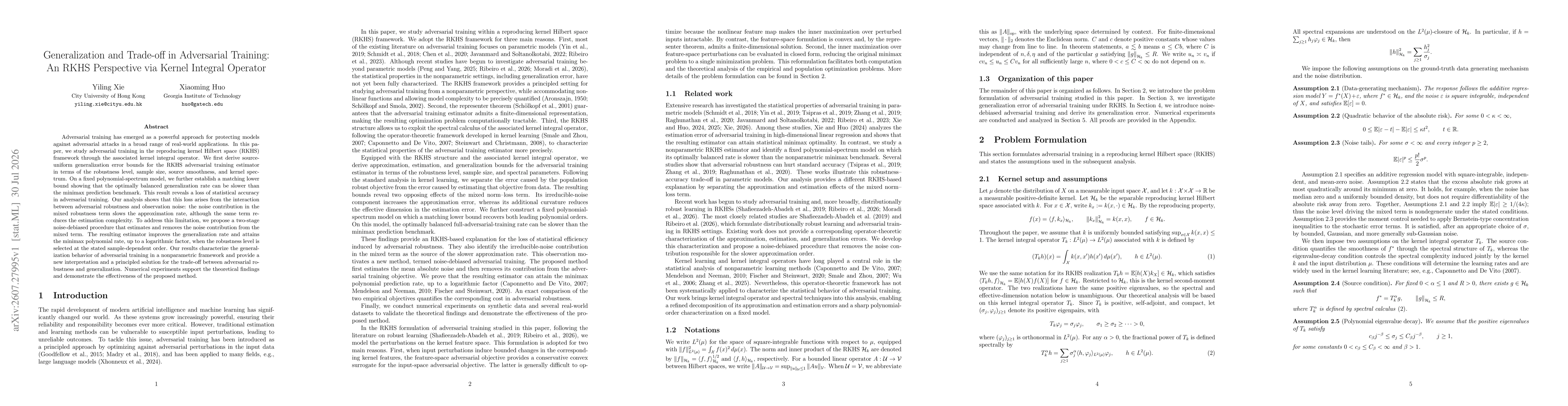 Thumbnail for Generalization and Trade-off in Adversarial Training: An RKHS Perspective via Kernel Integral Operators