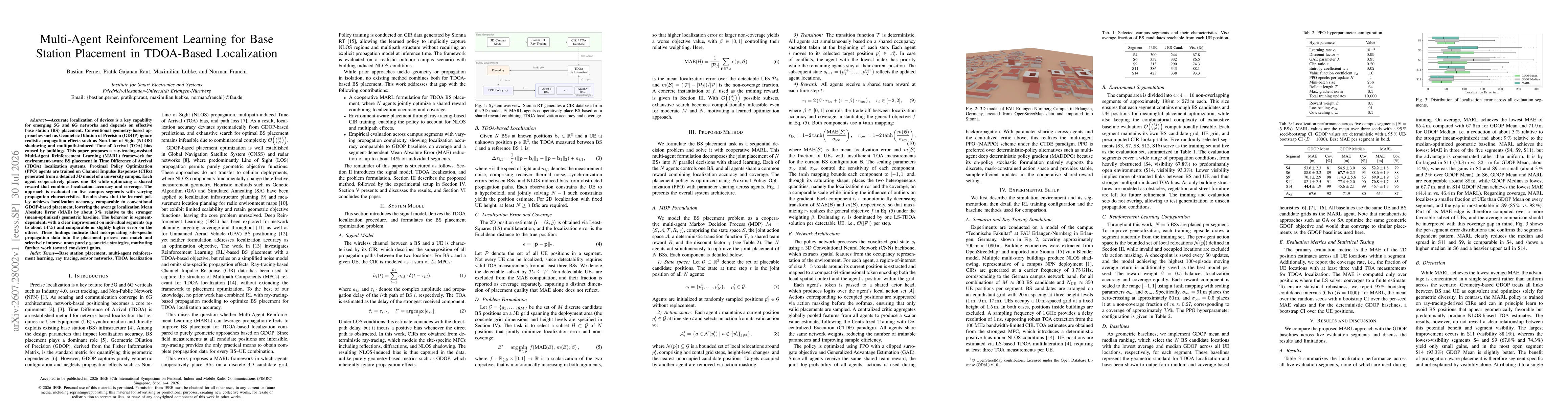 Thumbnail for Multi-Agent Reinforcement Learning for Base Station Placement in TDOA-Based Localization