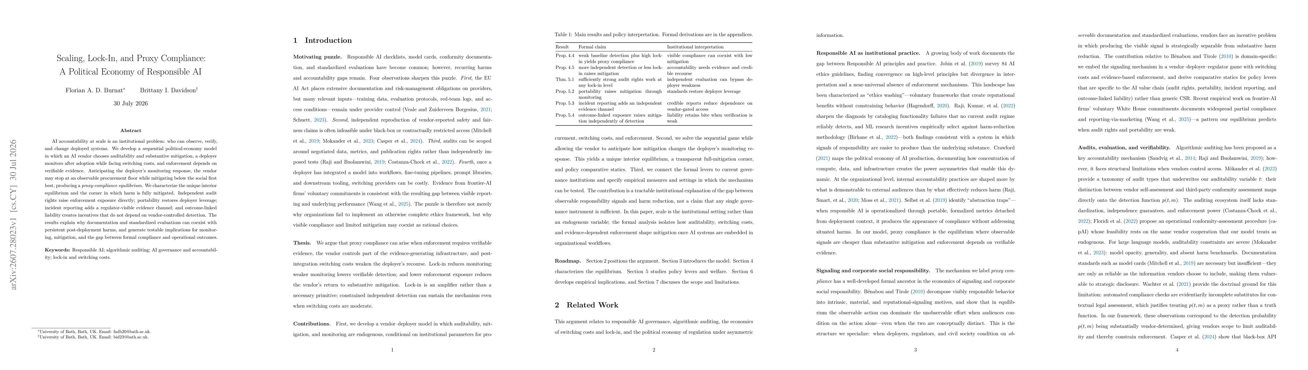 Thumbnail for Scaling, Lock-In, and Proxy Compliance: A Political Economy of Responsible AI