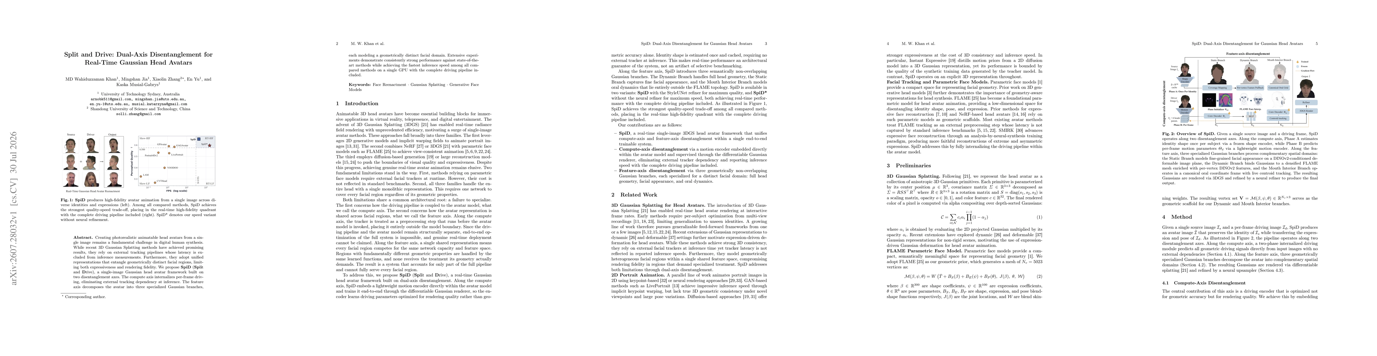 Thumbnail for Split and Drive: Dual-Axis Disentanglement for Real-Time Gaussian Head Avatars