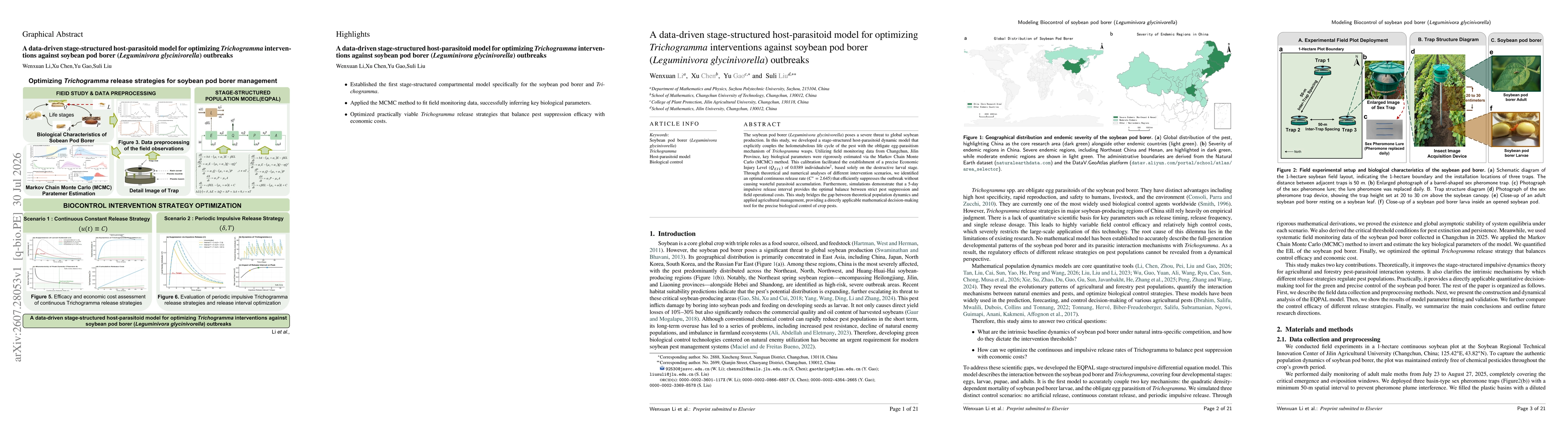 Thumbnail for A data-driven stage-structured host-parasitoid model for optimizing Trichogramma interventions against soybean pod borer (Leguminivora glycinivorella) outbreaks