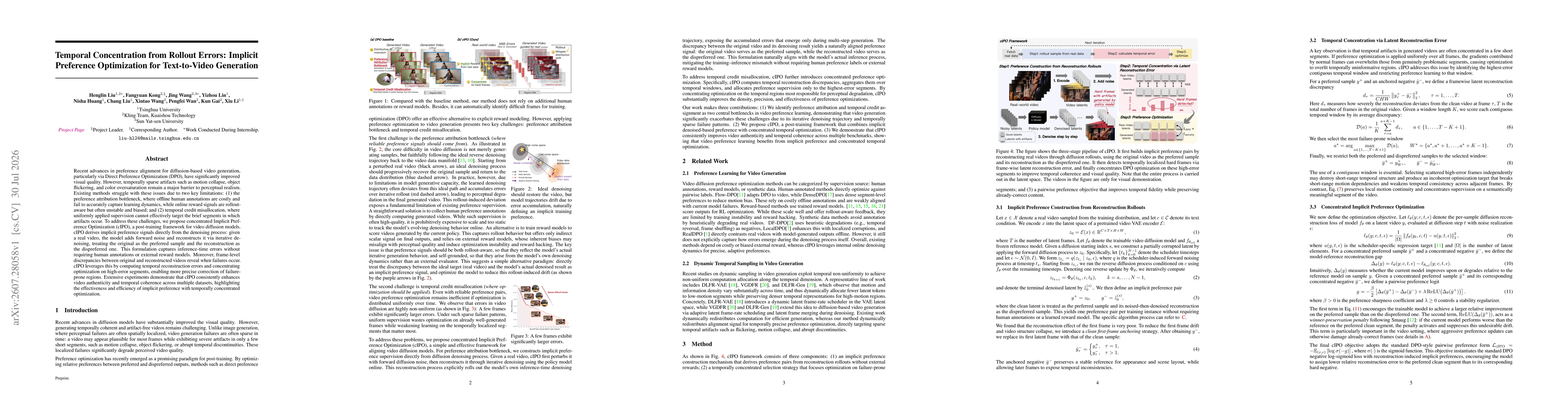 Thumbnail for Temporal Concentration from Rollout Errors: Implicit Preference Optimization for Text-to-Video Diffusion
