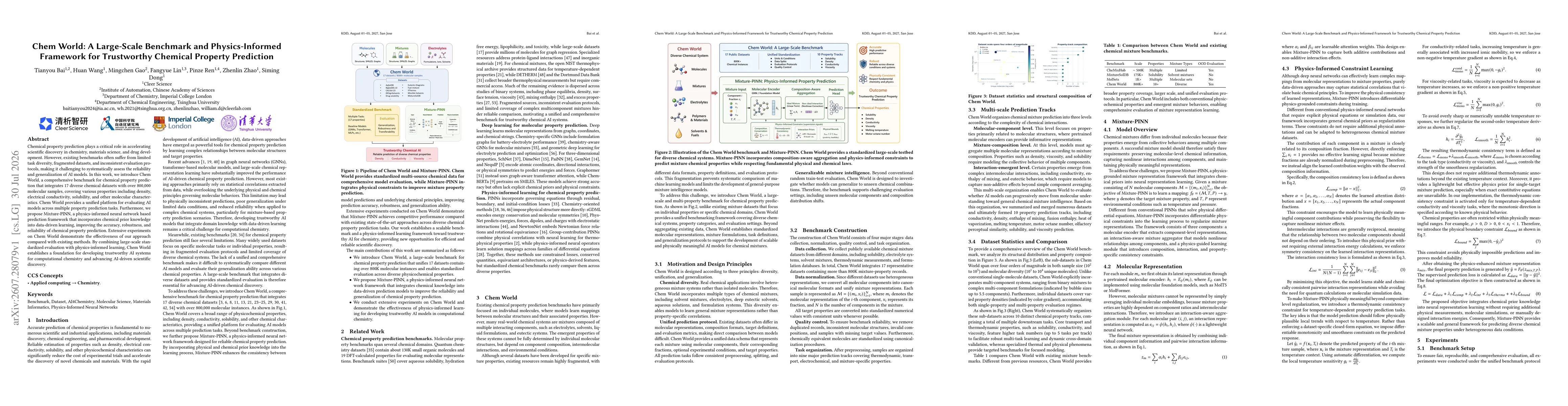 Thumbnail for Chem World: A Large-Scale Benchmark and Physics-Informed Framework for Trustworthy Chemical Property Prediction