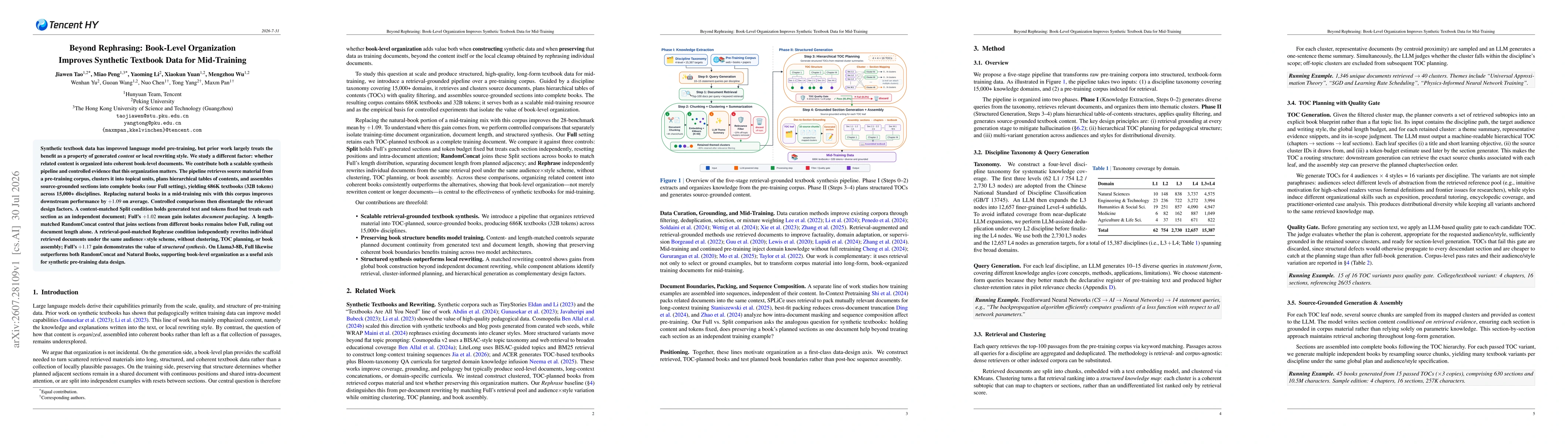 Thumbnail for Beyond Rephrasing: Book-Level Organization Improves Synthetic Textbook Data for Mid-Training