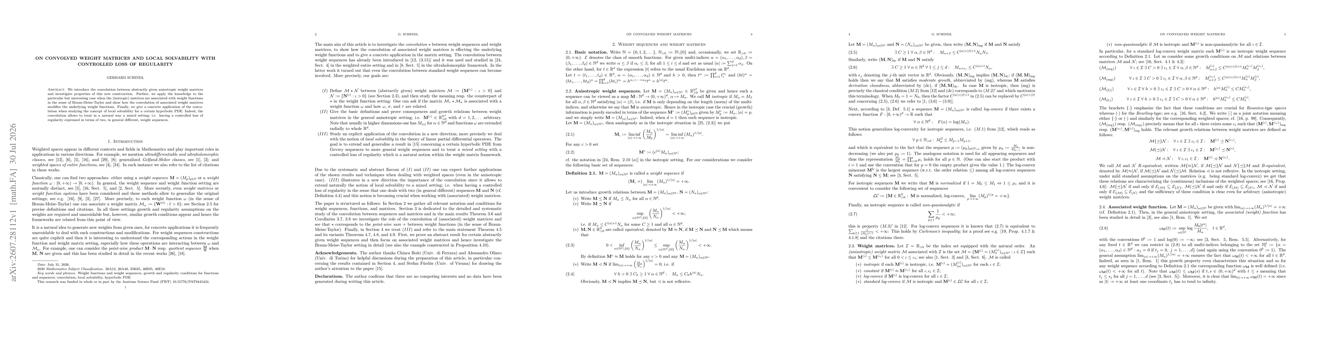 Thumbnail for On convolved weight matrices and local solvability with controlled loss of regularity