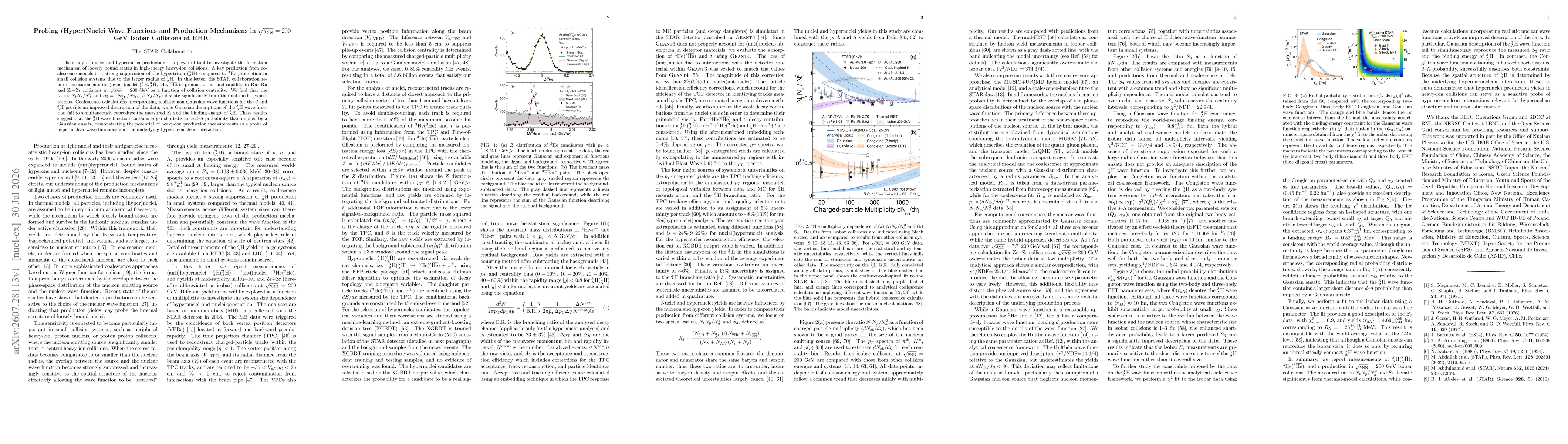 Thumbnail for Probing (Hyper)Nuclei Wave Functions and Production Mechanisms in $\sqrt{s_{\rm{NN}}}=200$ GeV Isobar Collisions at RHIC