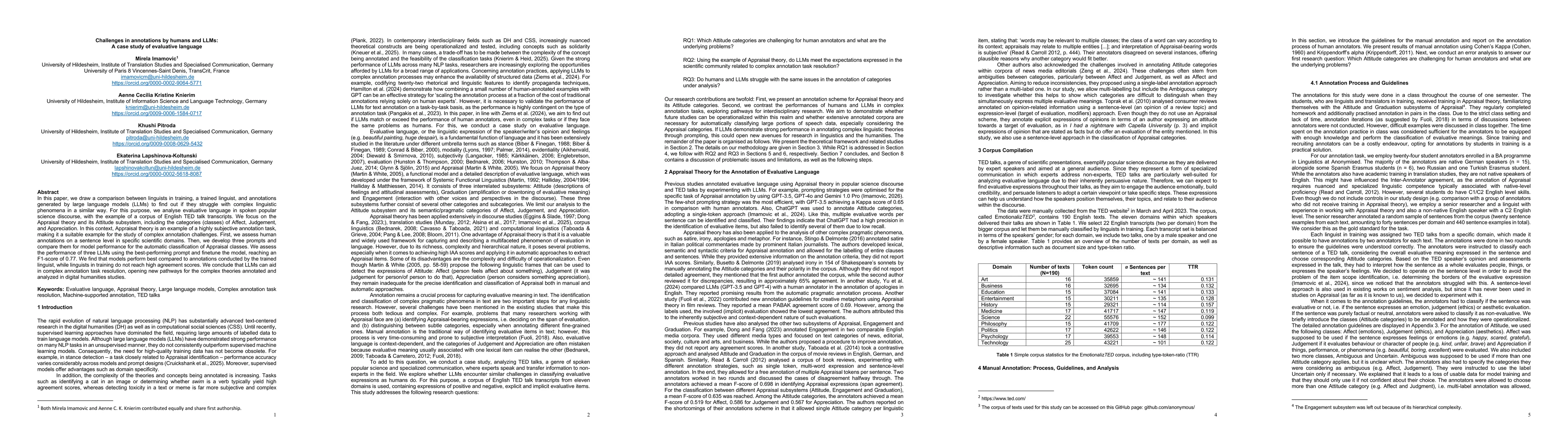 Thumbnail for Challenges in annotations by humans and LLMs: A case study of evaluative language