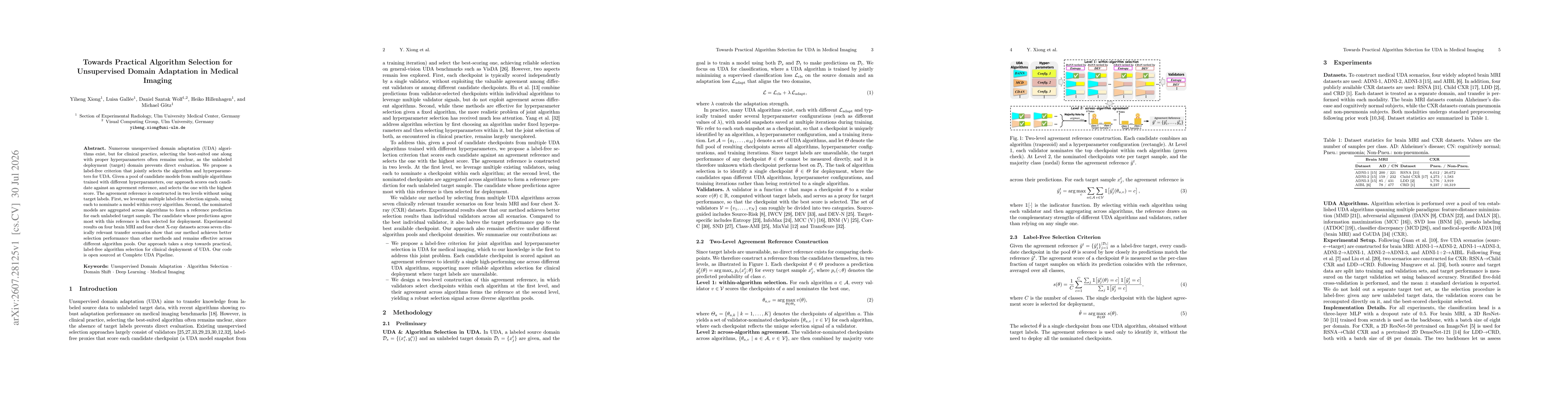 Thumbnail for Towards Practical Algorithm Selection for Unsupervised Domain Adaptation in Medical Imaging
