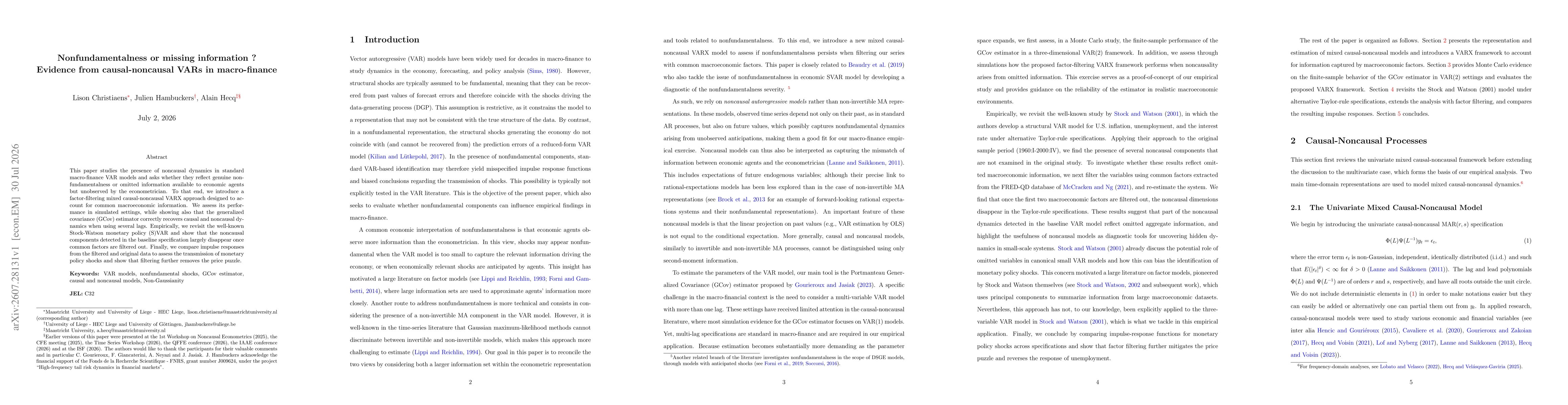 Thumbnail for Nonfundamentalness or missing information ? Evidence from causal-noncausal VARs in macro-finance
