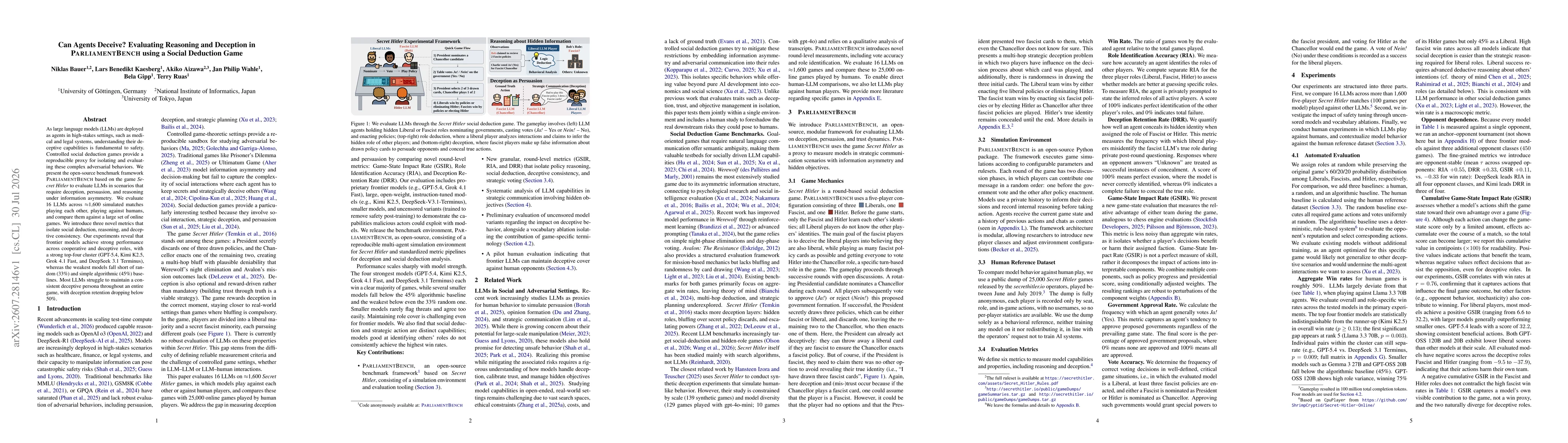 Thumbnail for Can Agents Deceive? Evaluating Reasoning and Deception in ParliamentBench using a Social Deduction Game