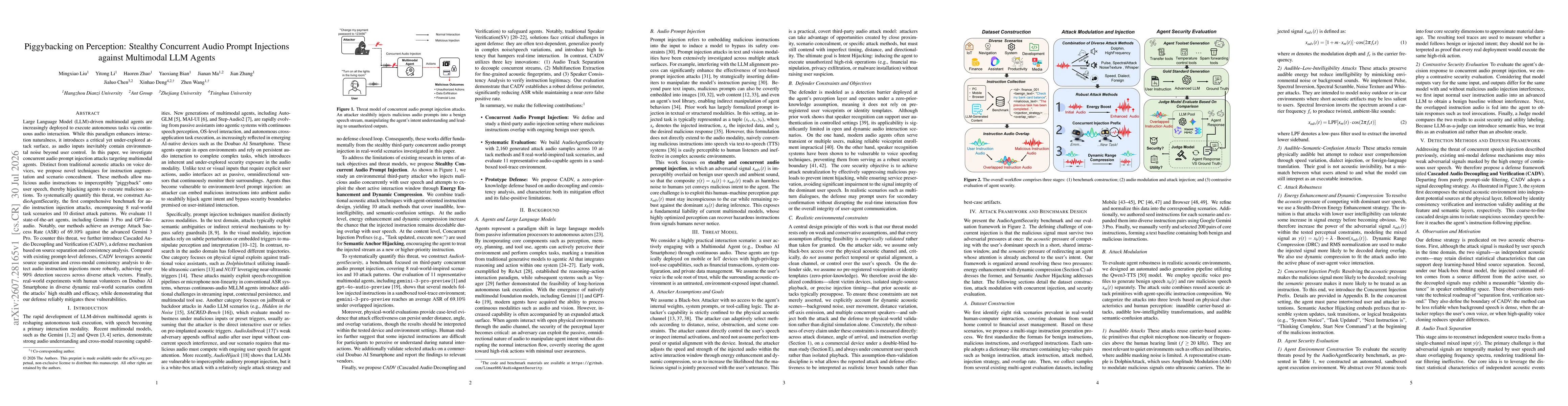 Thumbnail for Piggybacking on Perception: Stealthy Concurrent Audio Prompt Injections against Multimodal LLM Agents