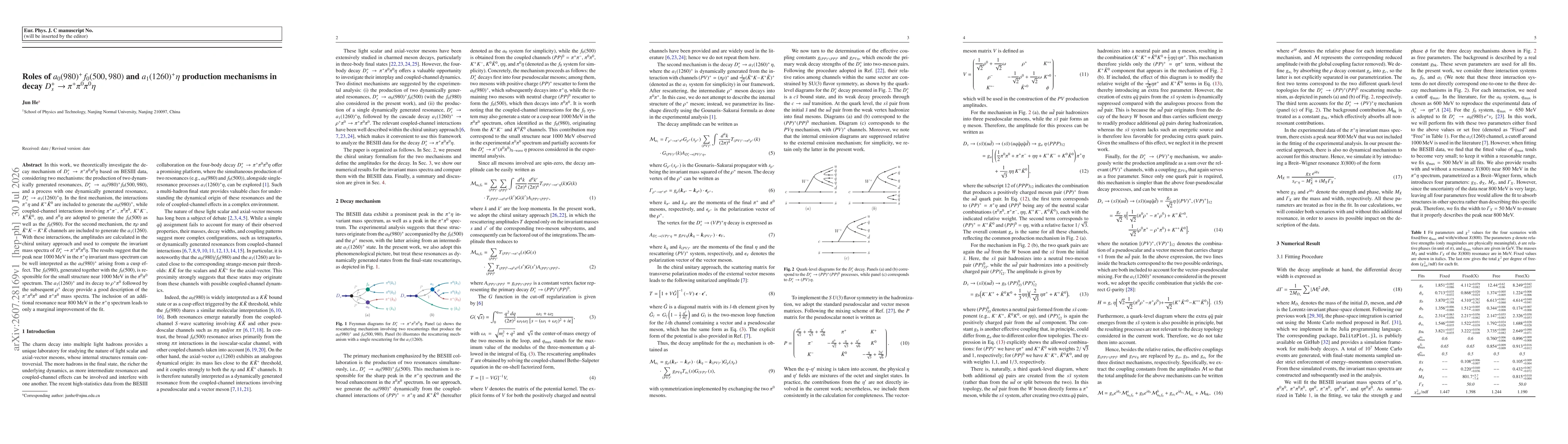 Thumbnail for Roles of $a_0(980)^+ f_0(500,980)$ and $a_1(1260)^+η$ production mechanisms in decay $D_s^+ \to π^+ π^0 π^0 η$