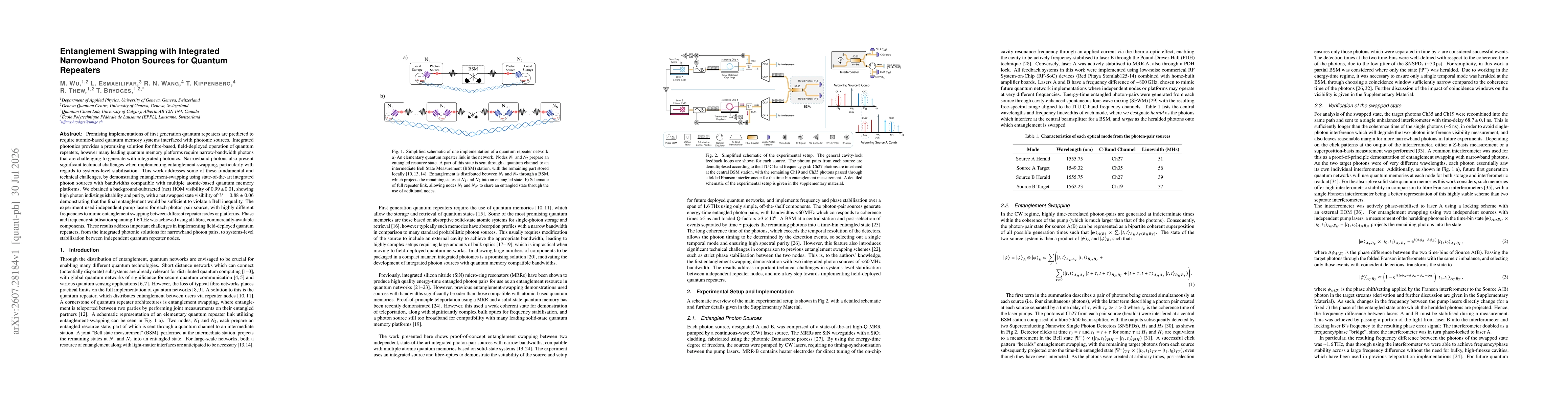 Thumbnail for Entanglement Swapping with Integrated Narrowband Photon Sources for Quantum Repeaters