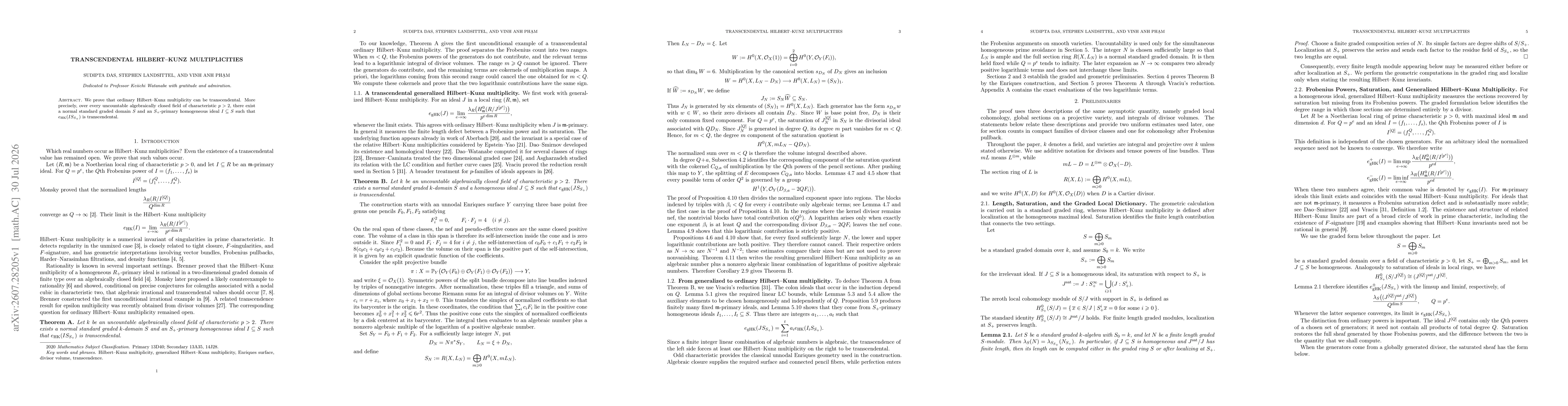 Thumbnail for Transcendental Hilbert-Kunz Multiplicities