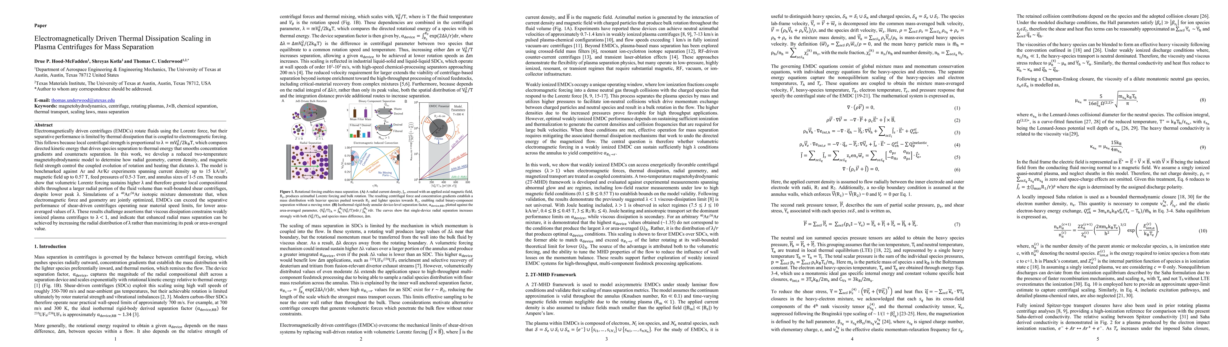 Thumbnail for Electromagnetically Driven Thermal Dissipation Scaling in Plasma Centrifuges for Mass Separation