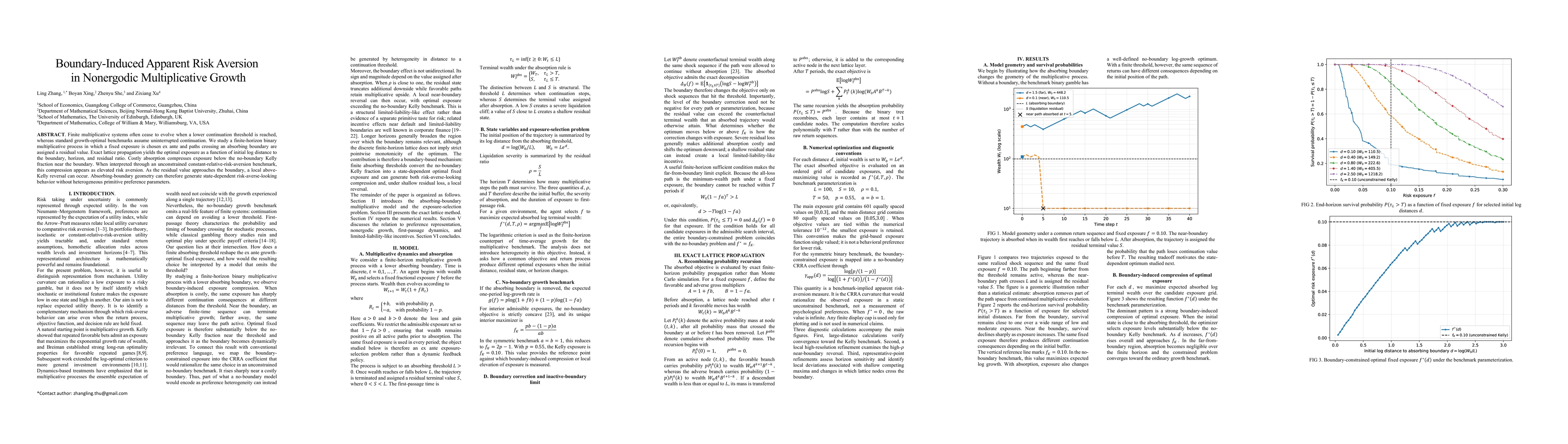 Thumbnail for Boundary-Induced Apparent Risk Aversion in Nonergodic Multiplicative Growth