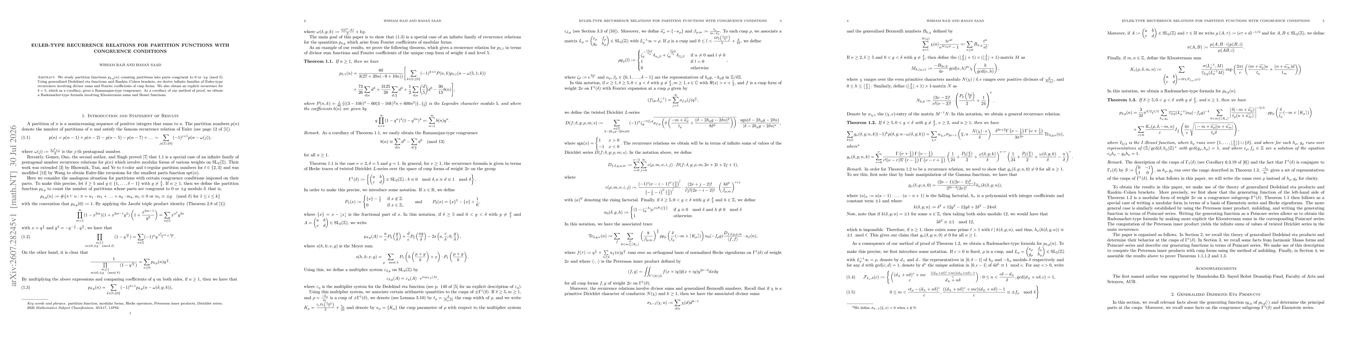 Thumbnail for Euler-type Recurrence Relations for Partition Functions with Congruence Conditions