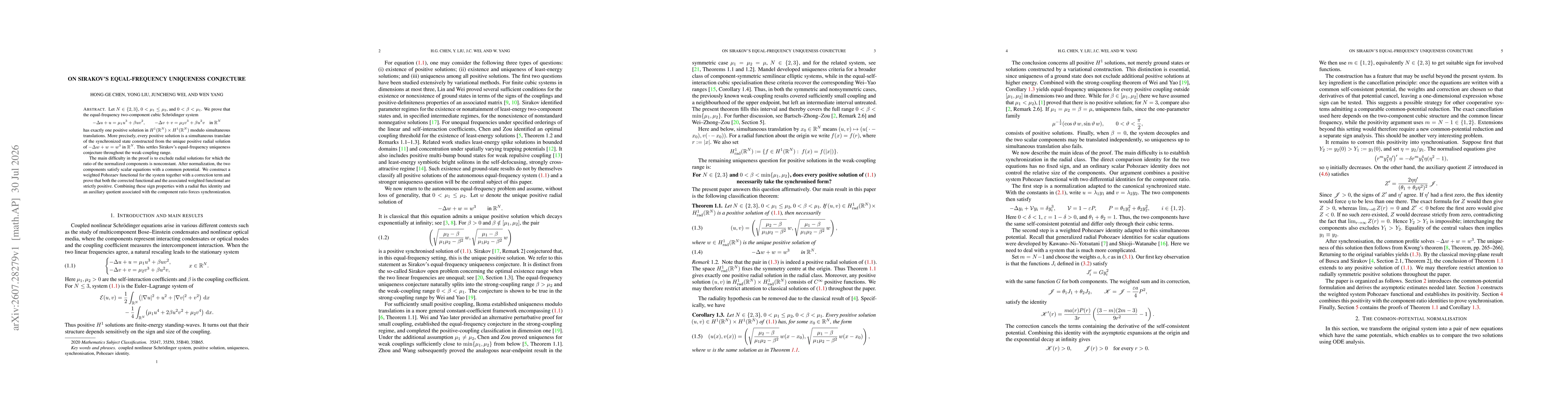 Thumbnail for On Sirakov's equal-frequency uniqueness conjecture