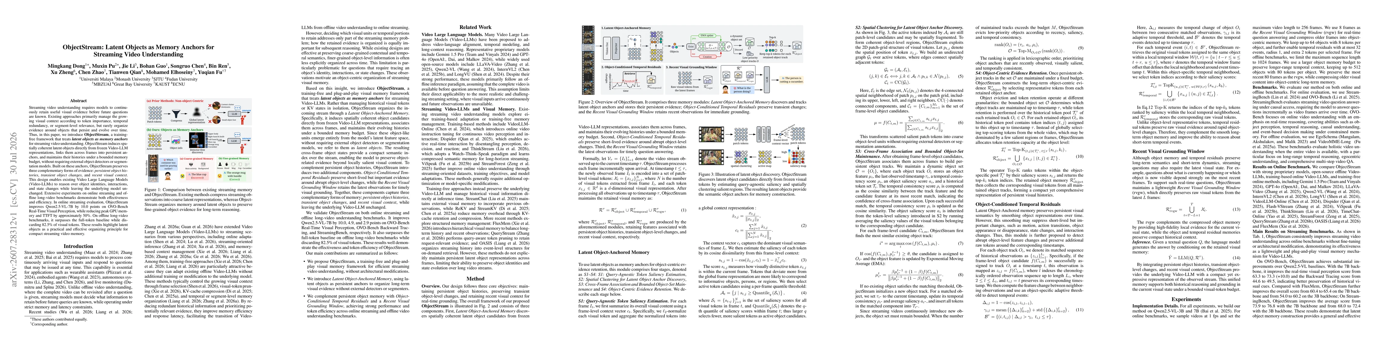 Thumbnail for ObjectStream: Latent Objects as Memory Anchors for Streaming Video Understanding