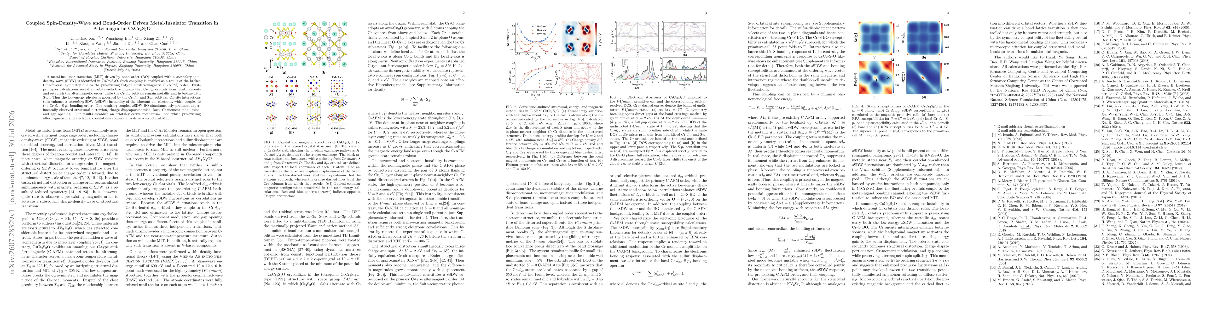 Thumbnail for Coupled Spin-Density-Wave and Bond-Order Driven Metal-Insulator Transition in Altermagnetic CsCr$_2$S$_2$O