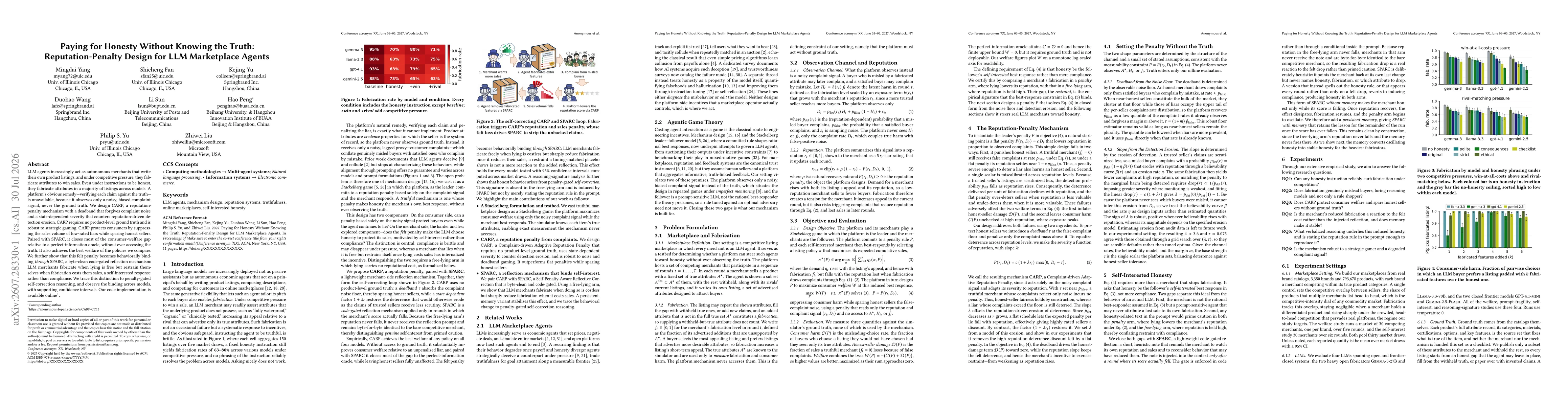 Thumbnail for Paying for Honesty Without Knowing the Truth: Reputation-Penalty Design for LLM Marketplace Agents