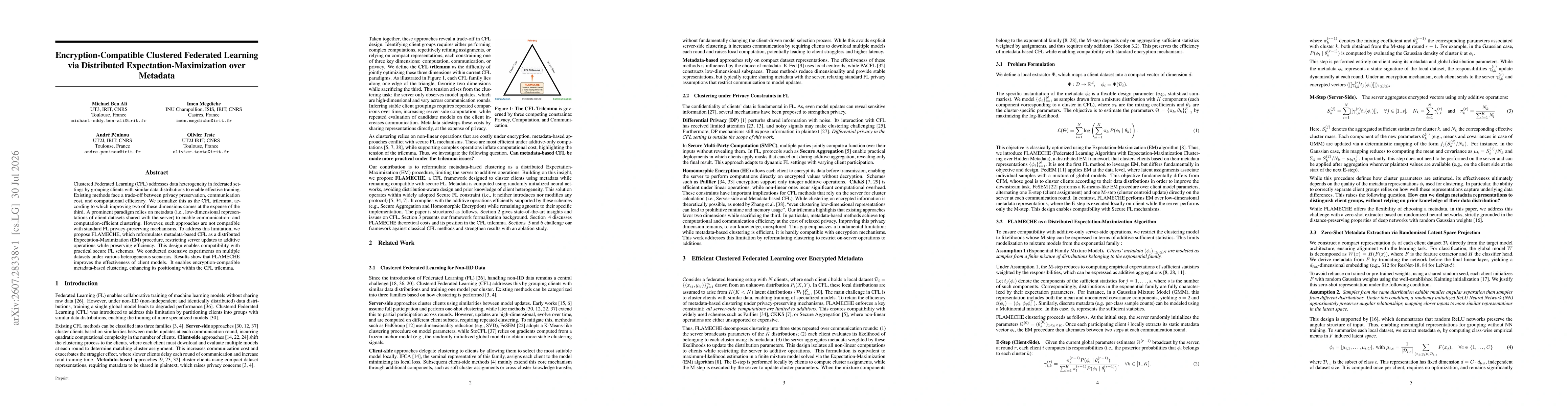 Thumbnail for Encryption-Compatible Clustered Federated Learning via Distributed Expectation-Maximization over Metadata