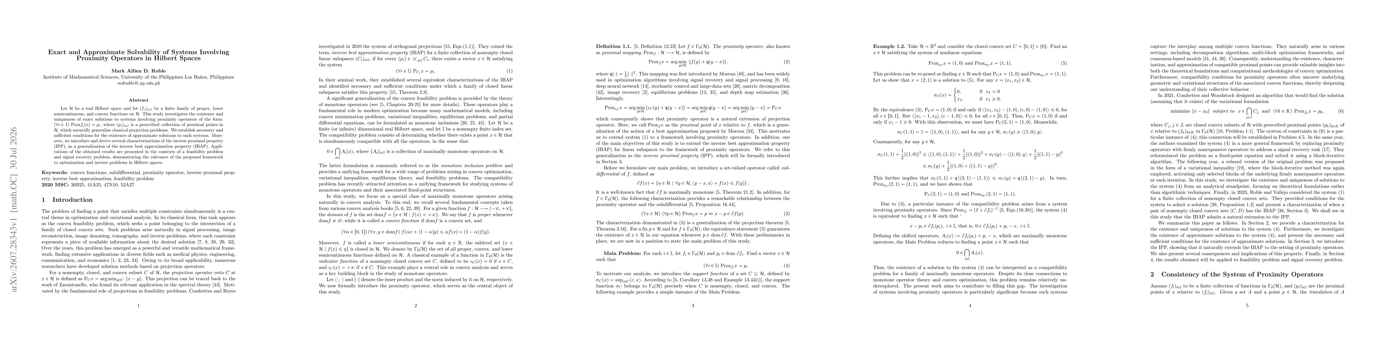 Thumbnail for Exact and Approximate Solvability of Systems Involving Proximity Operators in Hilbert Spaces