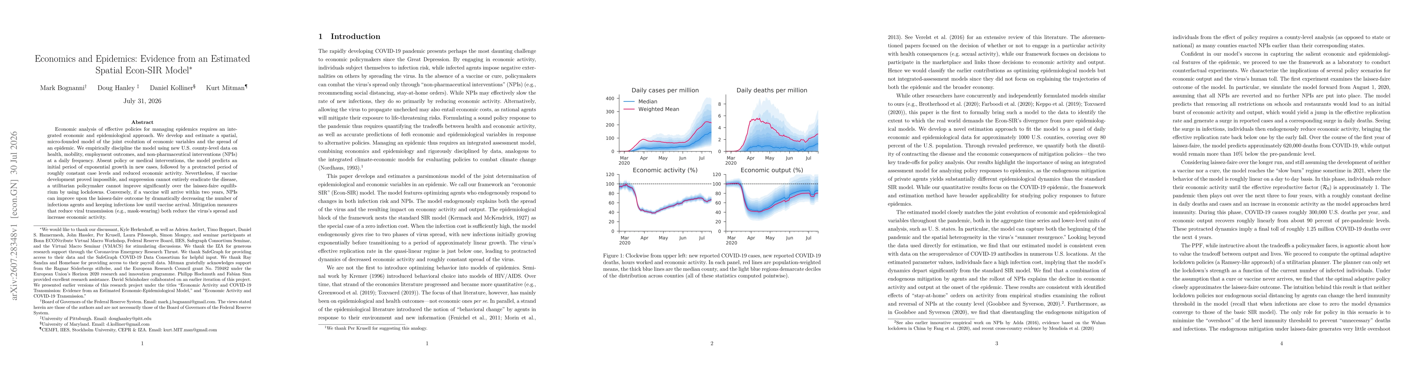 Thumbnail for Economics and Epidemics: Evidence from an Estimated Spatial Econ-SIR Model