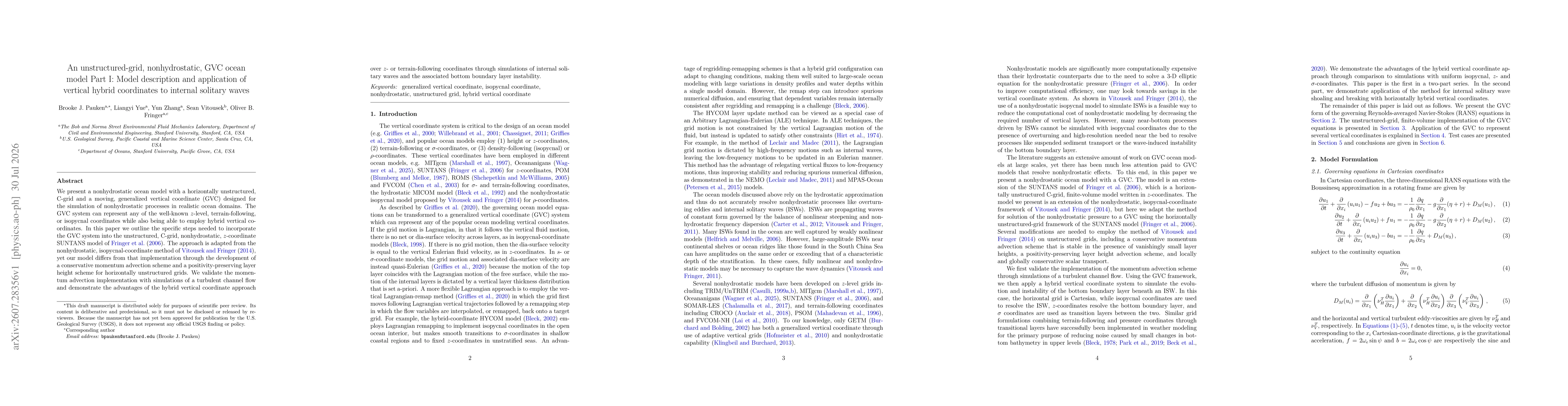 Thumbnail for An unstructured-grid, nonhydrostatic, GVC ocean model Part I: Model description and application of vertical hybrid coordinates to internal solitary waves