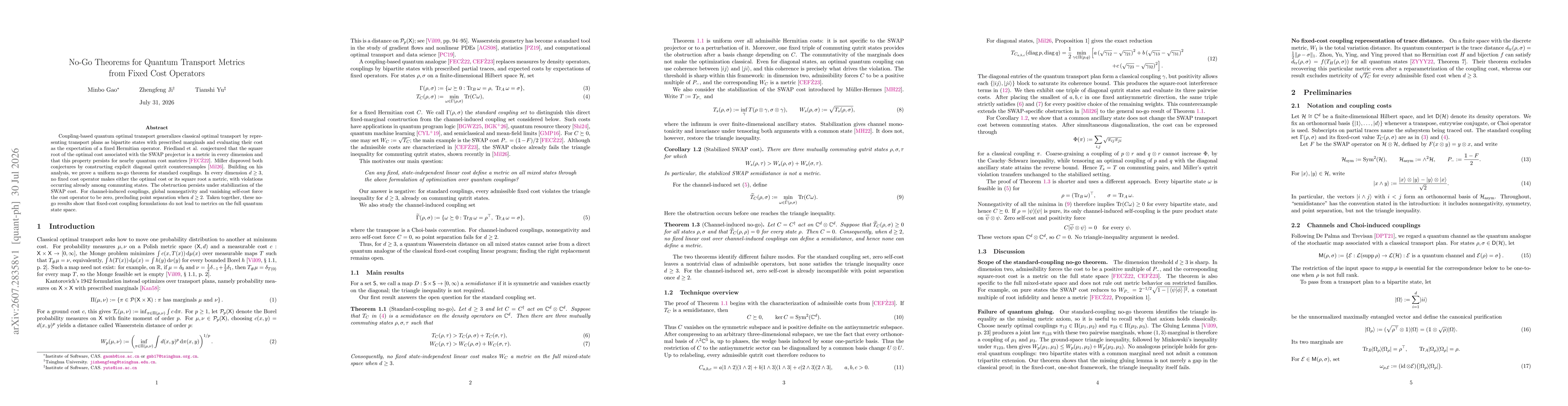 Thumbnail for No-Go Theorems for Quantum Transport Metrics from Fixed Cost Operators