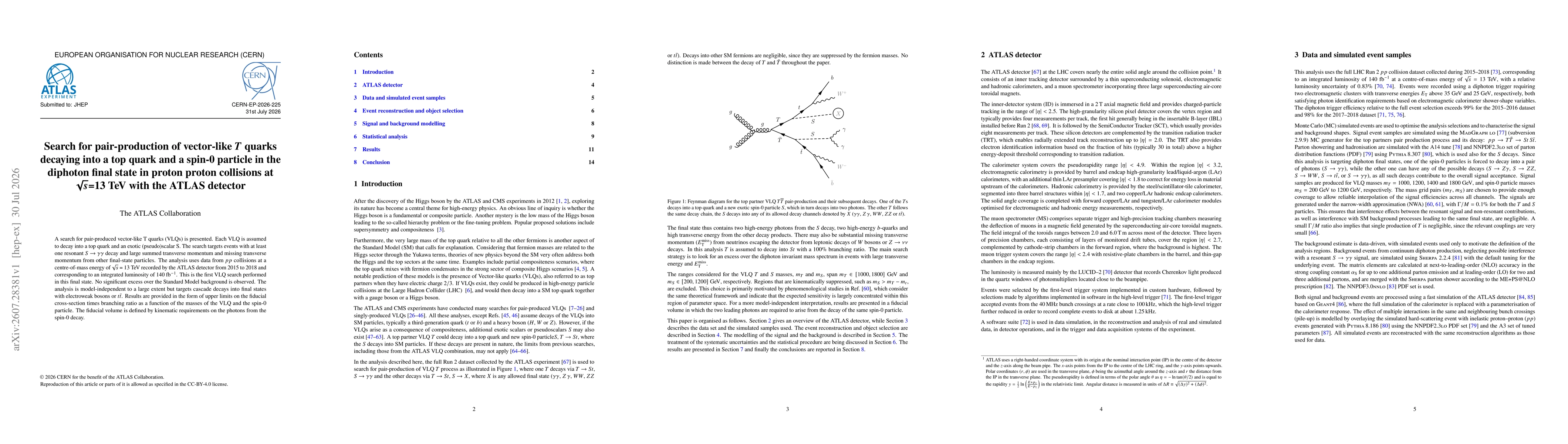 Thumbnail for Search for pair-production of vector-like $T$ quarks decaying into a top quark and a spin-0 particle in the diphoton final state in proton proton collisions at $\sqrt{s}=13$ TeV with the ATLAS detector