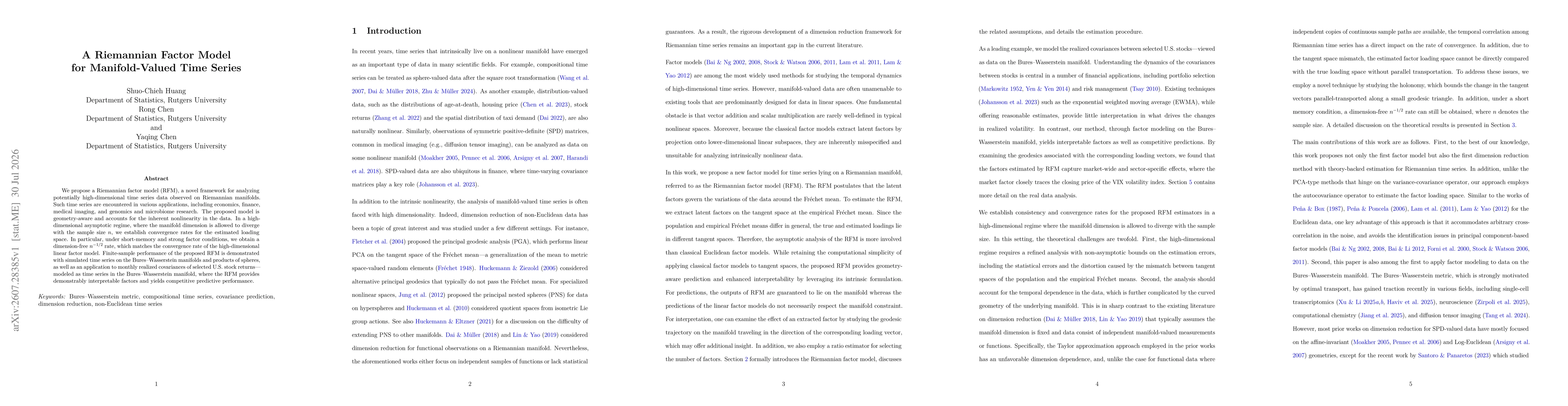 Thumbnail for A Riemannian Factor Model for Manifold-Valued Time Series