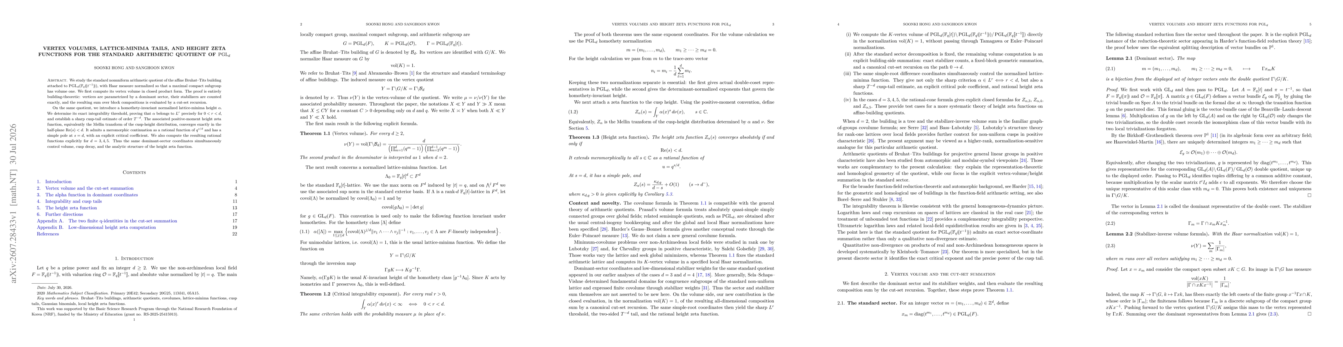 Thumbnail for Vertex volumes, lattice-minima tails, and height zeta functions for the standard arithmetic quotient of $\operatorname{PGL}_d$