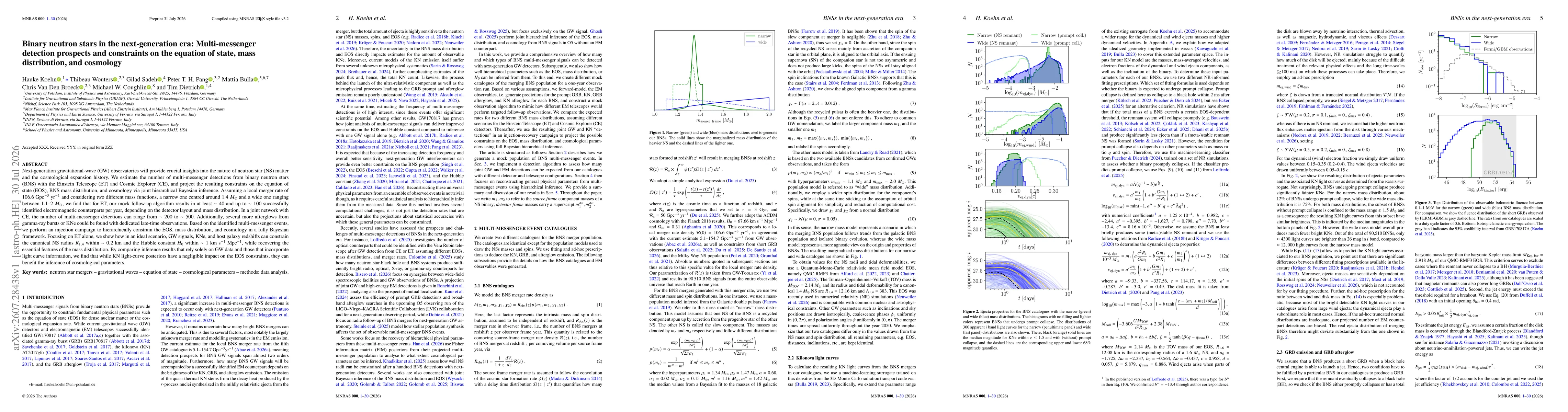 Thumbnail for Binary neutron stars in the next-generation era: Multi-messenger detection prospects and constraints on the equation of state, mass distribution, and cosmology