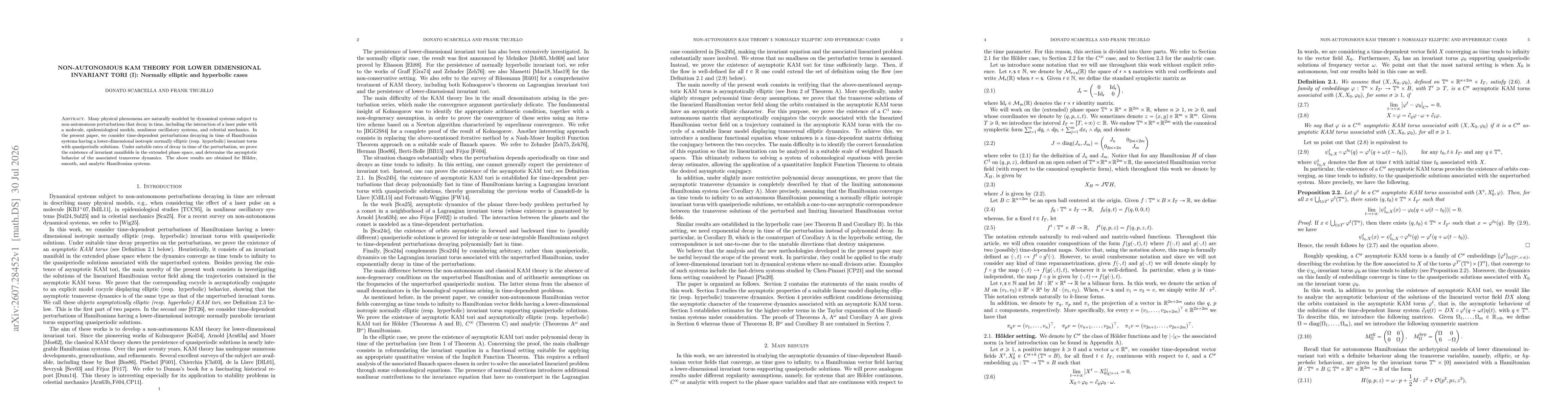 Thumbnail for Non-autonomous KAM theory for lower dimensional invariant tori (I): Normally elliptic and hyperbolic cases
