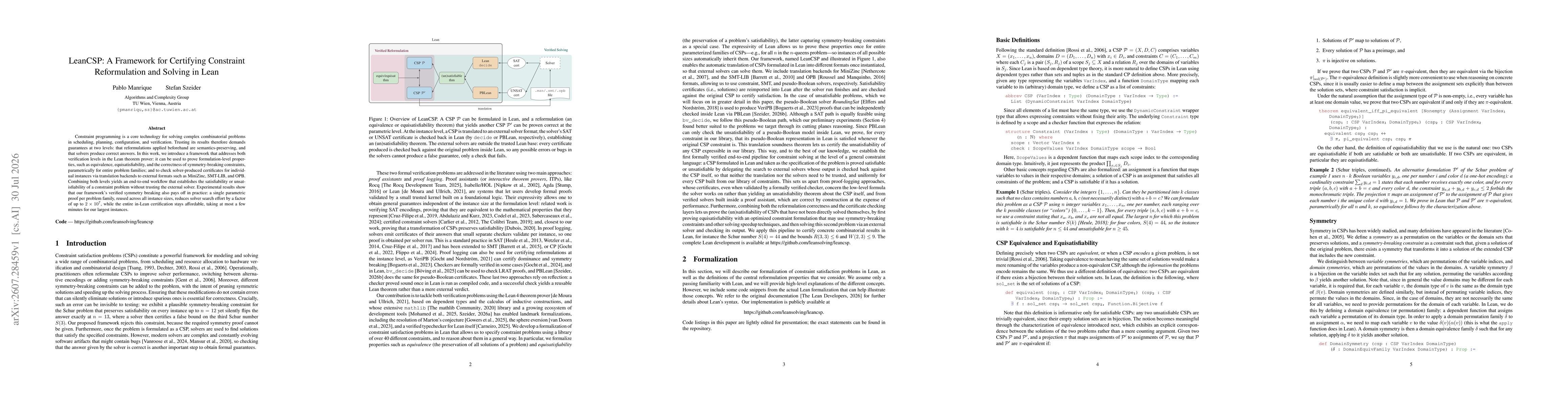 Thumbnail for LeanCSP: A Framework for Certifying Constraint Reformulation and Solving in Lean