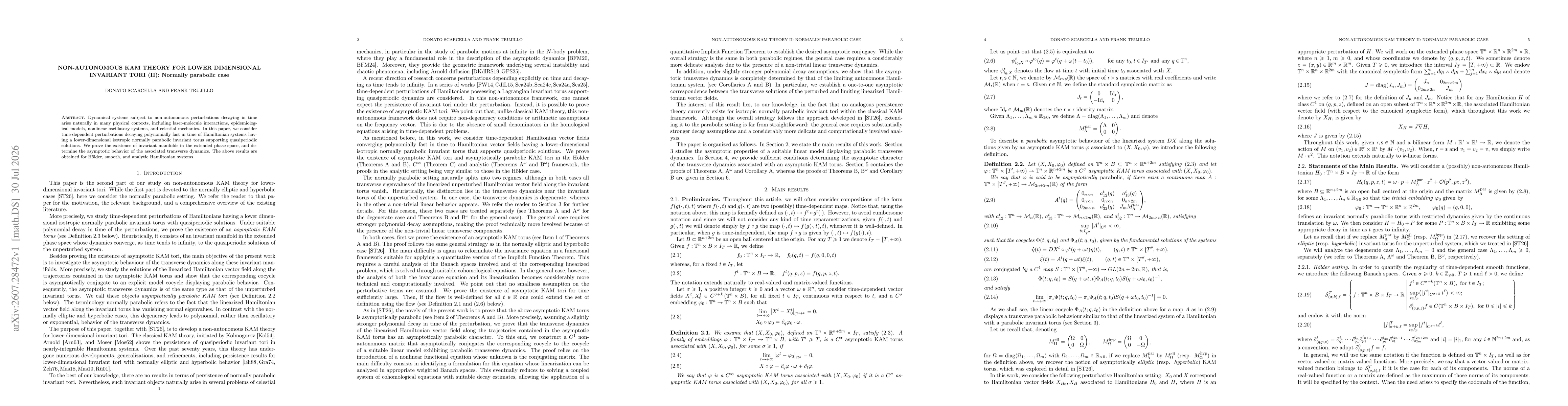 Thumbnail for Non-autonomous KAM theory for lower dimensional invariant tori (II): Normally parabolic case