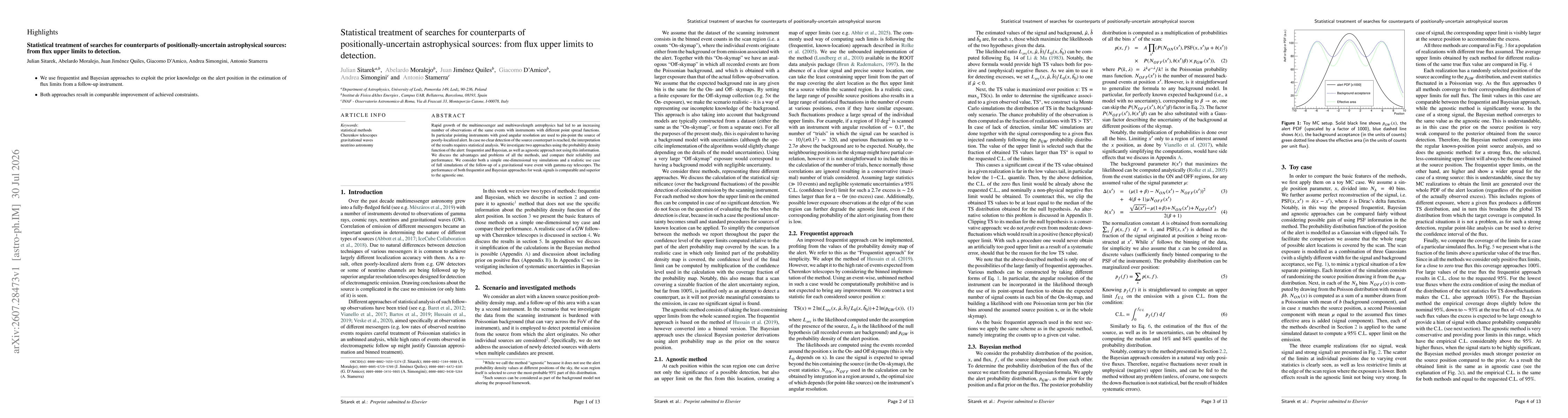 Thumbnail for Statistical treatment of searches for counterparts of positionally-uncertain astrophysical sources: from flux upper limits to detection