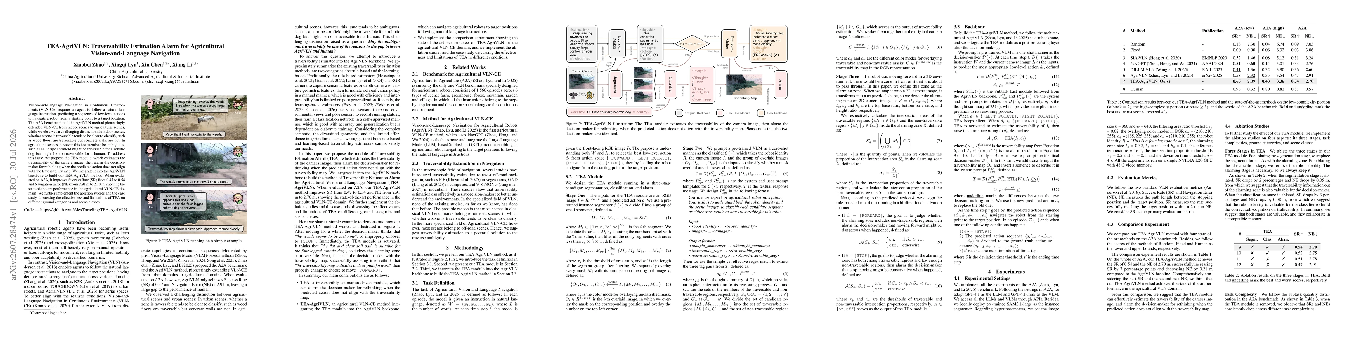 Thumbnail for TEA-AgriVLN: Traversability Estimation Alarm for Agricultural Vision-and-Language Navigation