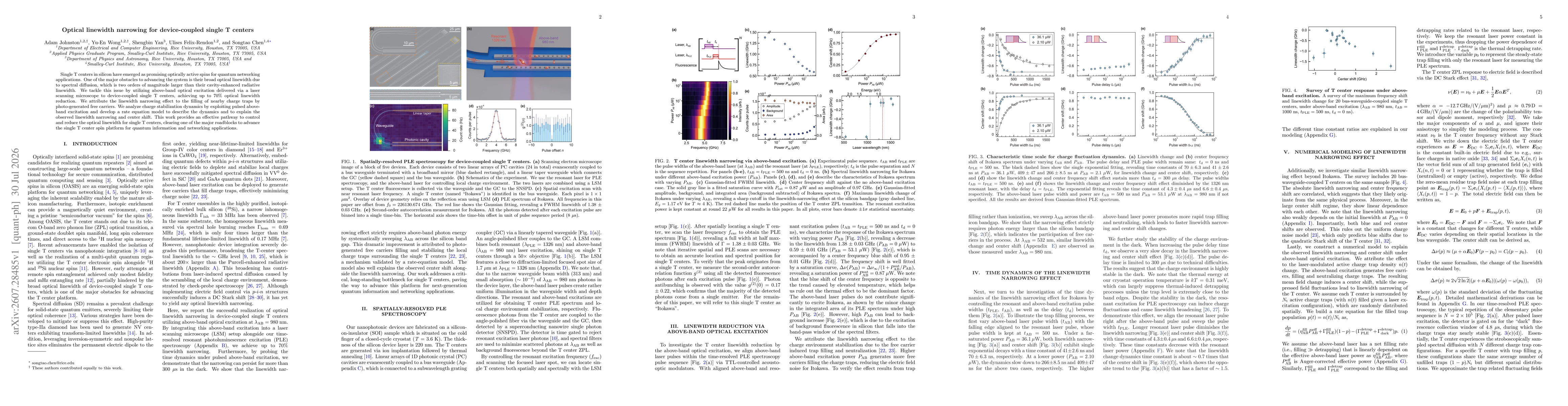 Thumbnail for Optical linewidth narrowing for device-coupled single T centers
