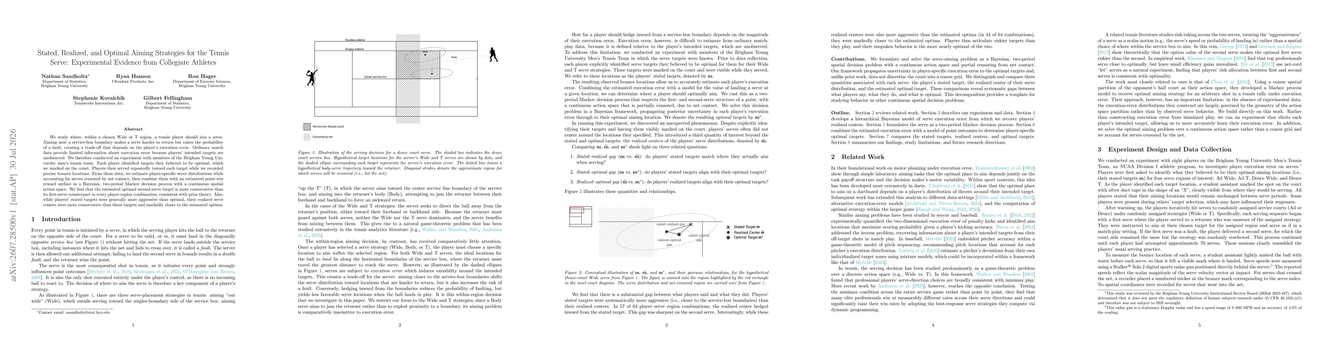 Thumbnail for Stated, Realized, and Optimal Aiming Strategies for the Tennis Serve: Experimental Evidence from Collegiate Athletes