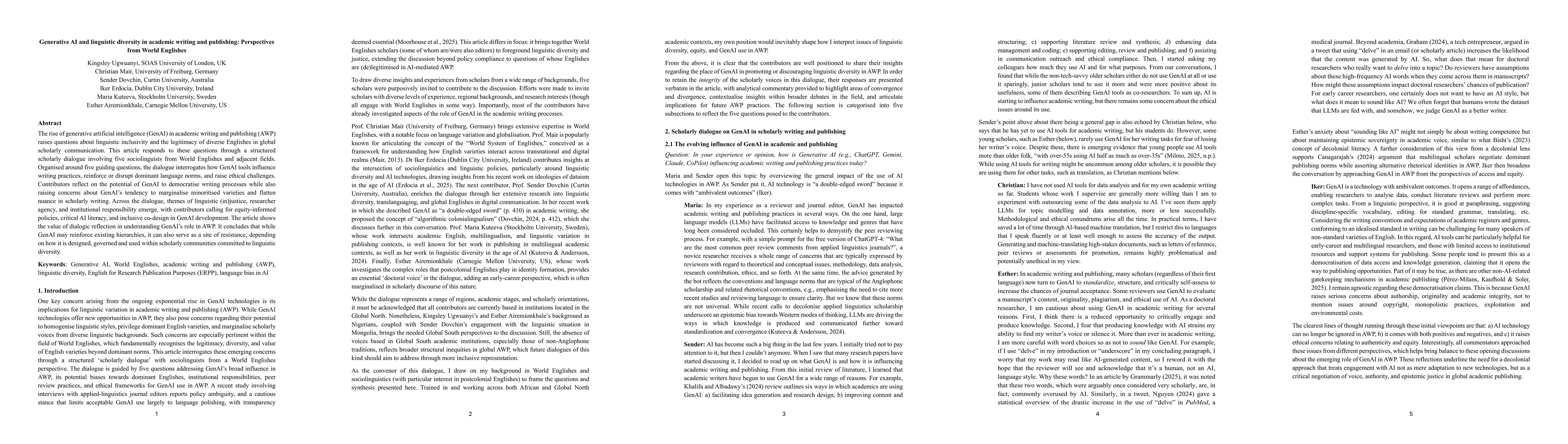 Thumbnail for Generative AI and linguistic diversity in academic writing and publishing: Perspectives from World Englishes