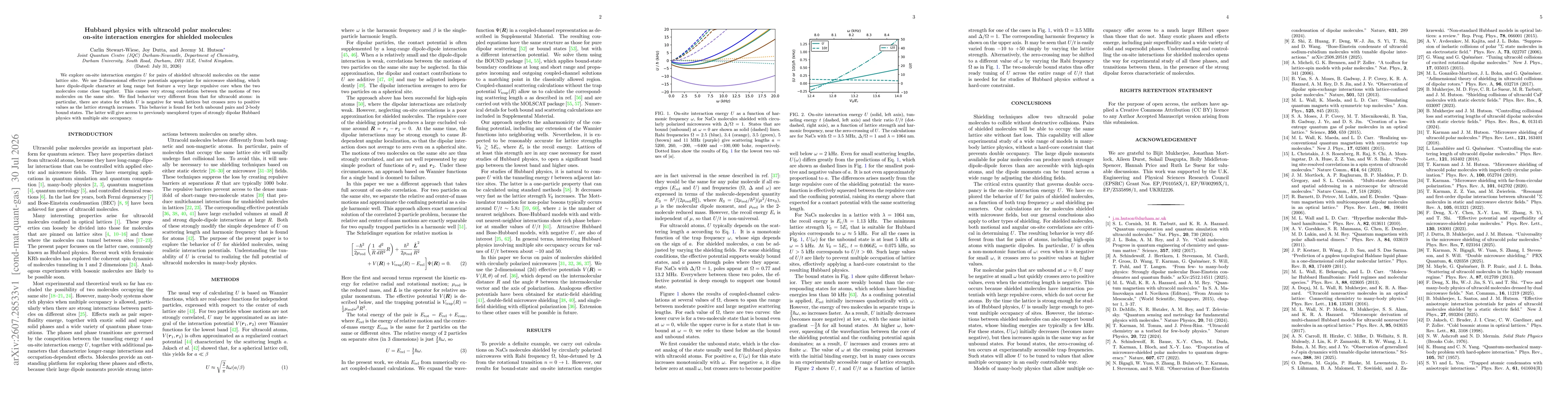Thumbnail for Hubbard physics with ultracold polar molecules: on-site interaction energies for shielded molecules