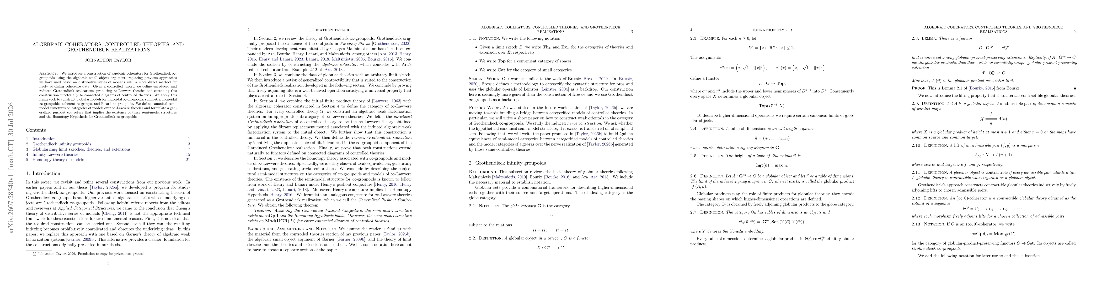 Thumbnail for Algebraic coherators, controlled theories, and Grothendieck realizations