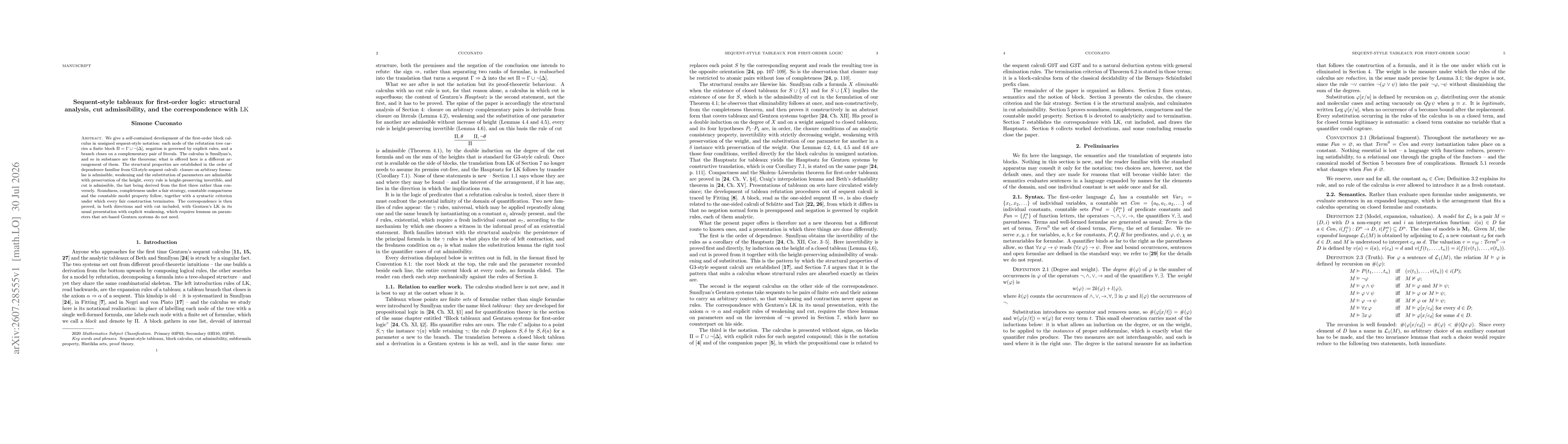 Thumbnail for Sequent-style tableaux for first-order logic: structural analysis, cut admissibility, and the correspondence with LK
