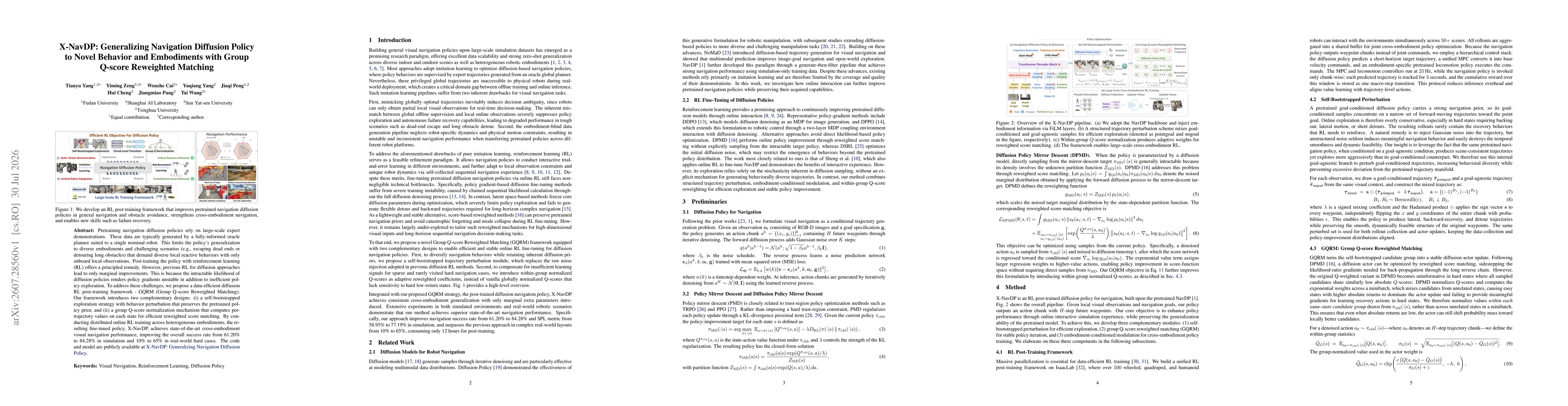 Thumbnail for X-NavDP: Generalizing Navigation Diffusion Policy to Novel Behavior and Embodiments with Group Q-score Reweighted Matching