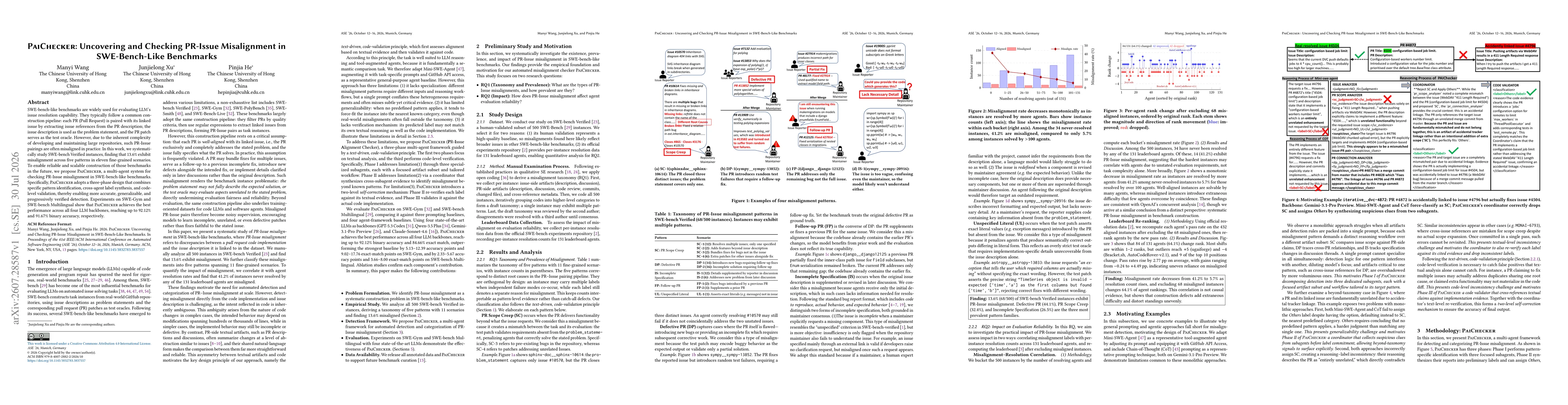 Thumbnail for PAIChecker: Uncovering and Checking PR-Issue Misalignment in SWE-Bench-Like Benchmarks