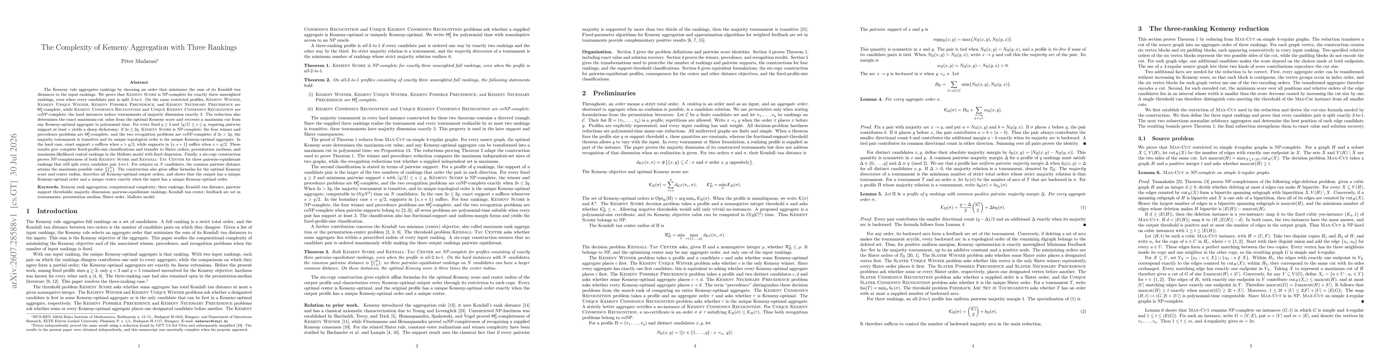 Thumbnail for The Complexity of Kemeny Aggregation with Three Rankings