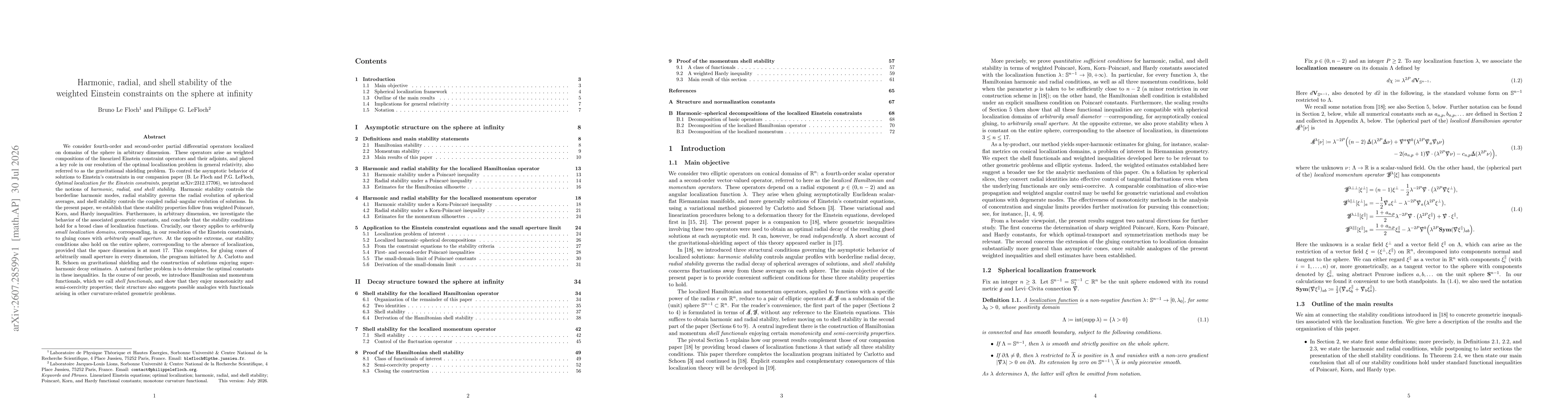 Thumbnail for Harmonic, radial, and shell stability of the weighted Einstein constraints on the sphere at infinity